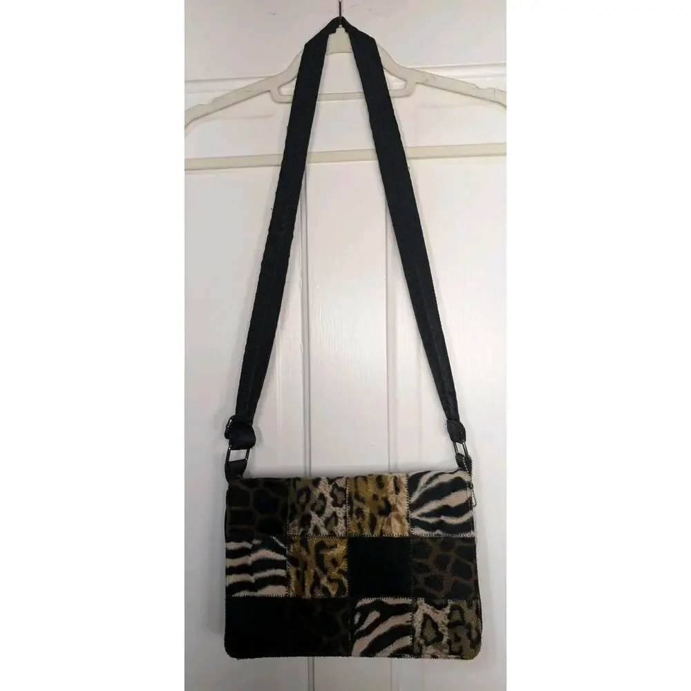 Vintage Wesley &Co Fiorucci Animal Print Patchwork Shoulder Bag Mixed Textures